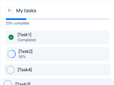 Task list with progress bar and completed and in-progress tasks