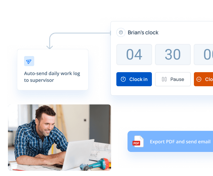 Crew time clock that sends the daily work log and exports a PDF